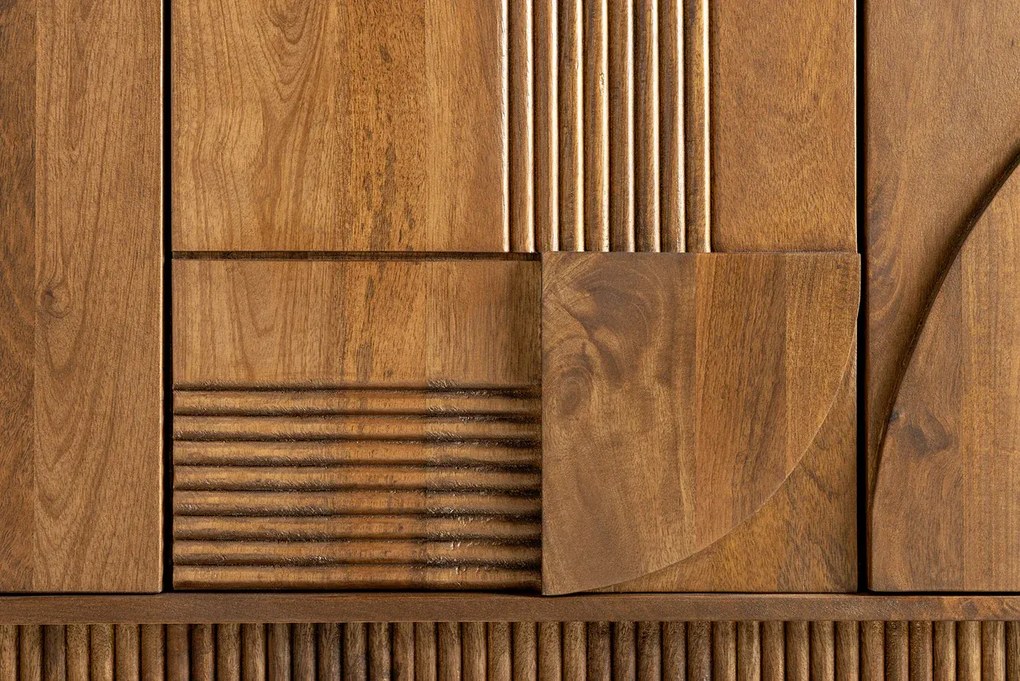 Komoda ART DECO 170cm 3D mangové drevo, údená hnedá