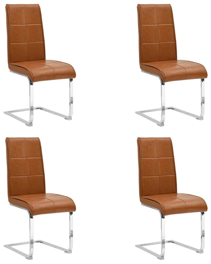 vidaXL Jedálenské stoličky, perová kostra 4ks, lesklé hnedé,umelá koža