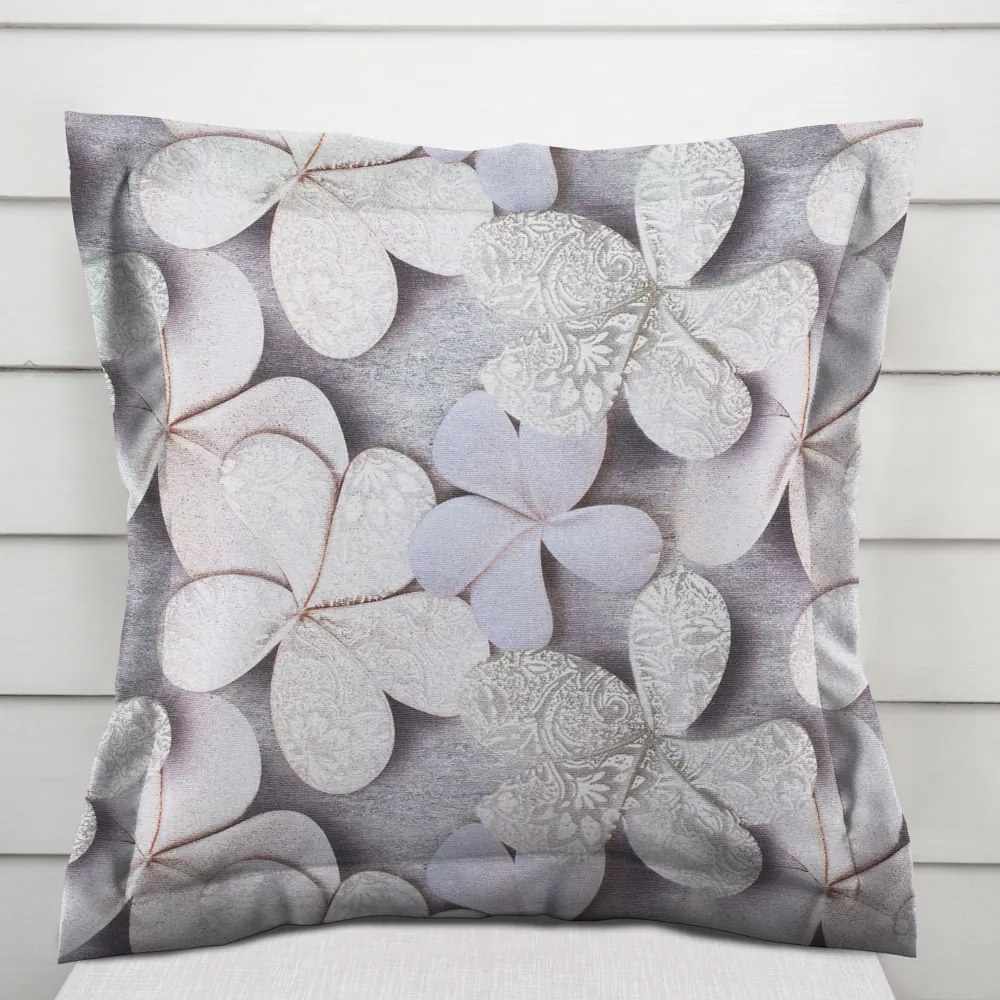 Biante Dekoračná obliečka na vankúš s lemom PML-032 Designové kvety na sivom 45 x 45 cm