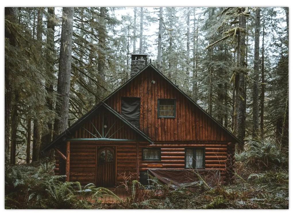 Sklenený obraz - Horská chata (70x50 cm)