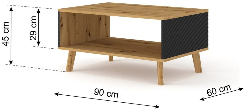 Konferenčný stolík Luxina 90 (dub artisan + matná čierna). Akcia -21%. Vlastná spoľahlivá doprava až k Vám domov. 1124846