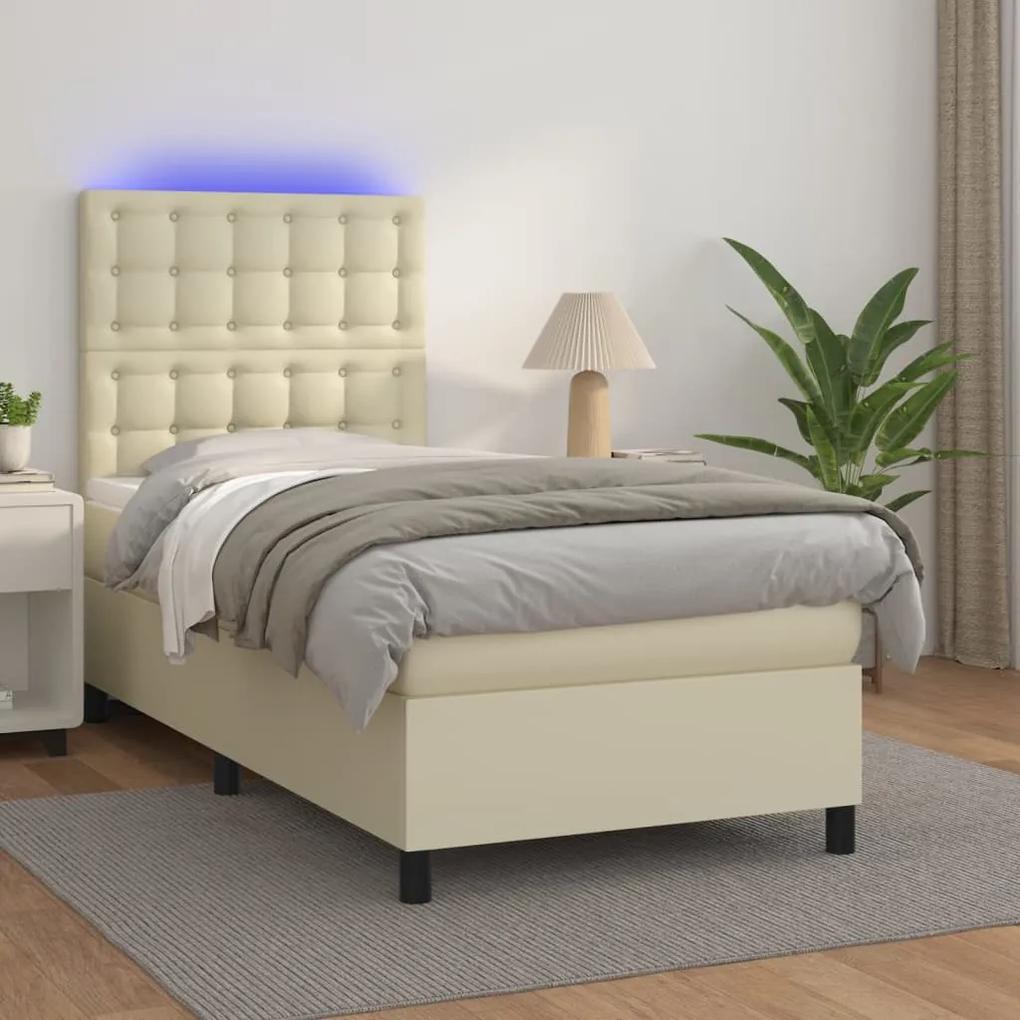 Boxspring posteľ s matracom a LED krémová 100x200 cm umelá koža 3135929