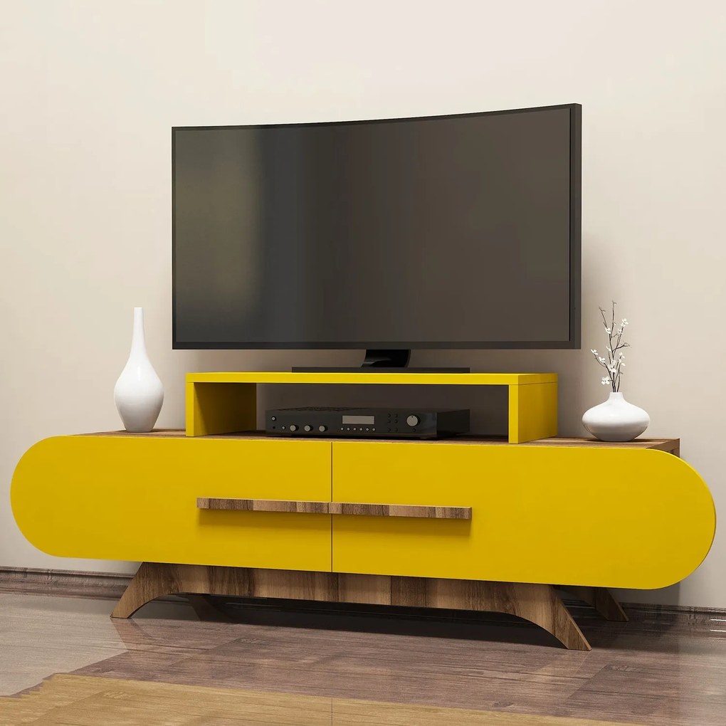 TV stolík/skrinka Dolphie (Orech + Žltá). Akcia -17%. Vlastná spoľahlivá doprava až k Vám domov. 1071870