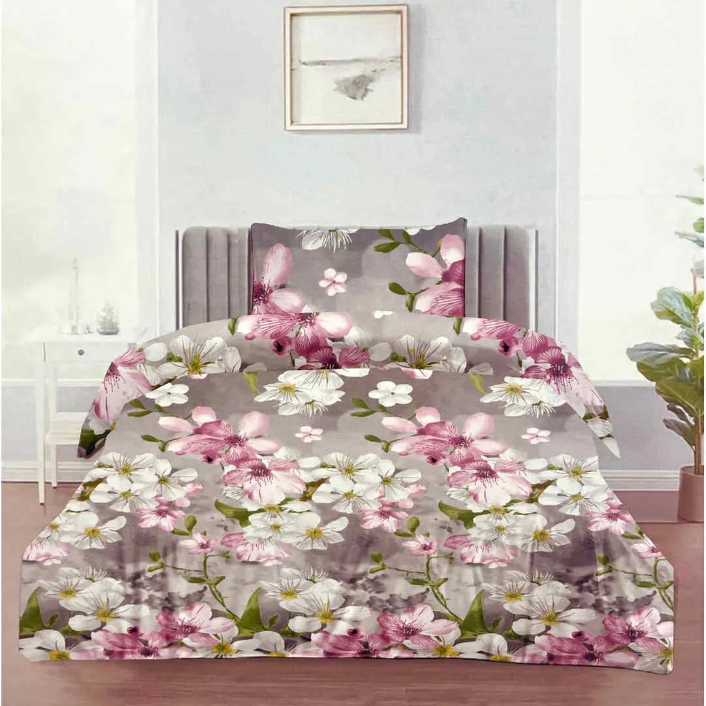 Obliečky deluxe bavlnené Sakura ružová 200x140cm+90x70cm TiaHome
