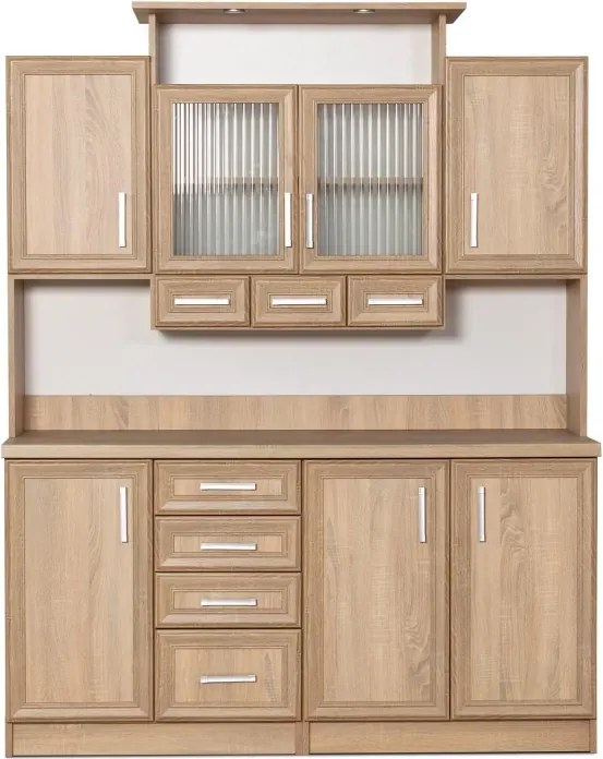 Kredenc II Ramiak 160 s osvetlením, sonoma (sklo hranaté , paula, doska sonoma)