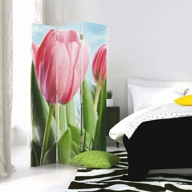 Ozdobný paraván Květiny Tulipány Příroda - 110x170 cm, trojdielny, obojstranný paraván 360°