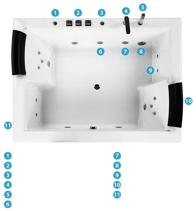 Vírivá vaňa s LED osvetlením 183 x 142 cm biela SALAMANCA Beliani