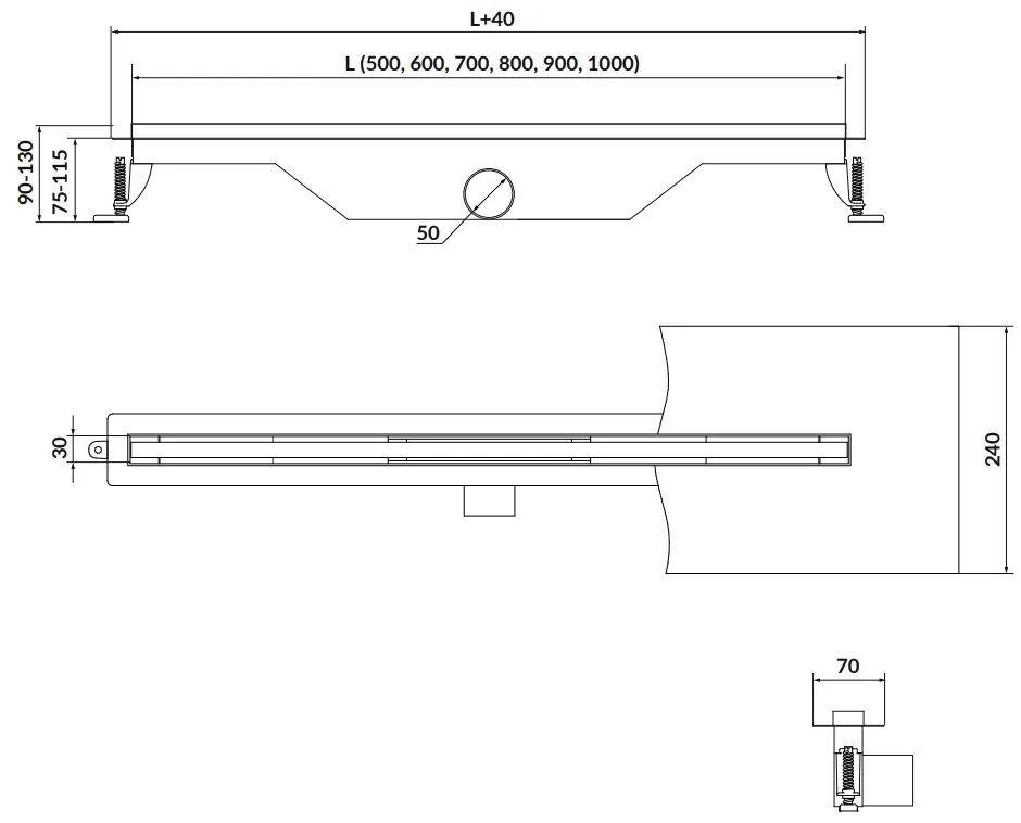 Cersanit Tako, SLIM lineárny odtokový žľab 80cm, nerezová, S907-014