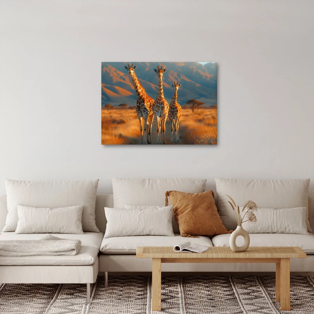 Obraz - Žirafy na pastvine (70x50 cm)