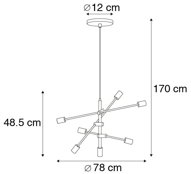 Inteligentné závesné svietidlo mosadzné 6-žiarovkové vrátane Wifi G95 - Sydney
