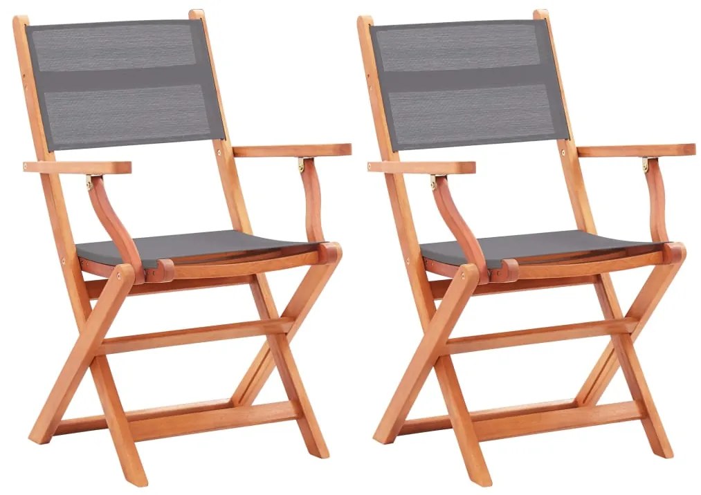 vidaXL Skladacie záhradné stoličky 2 ks sivé eukalyptový masív a textilén