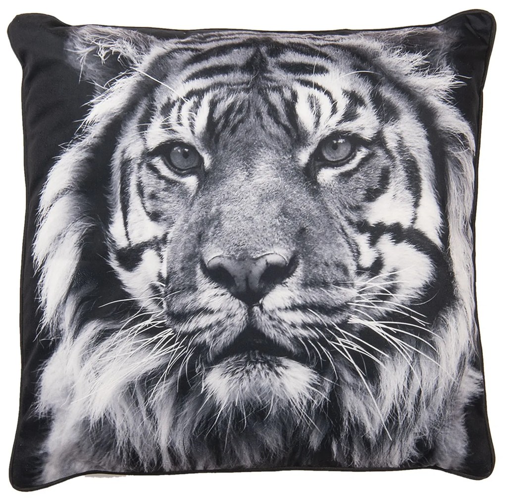 Čierny vankúš s hlavou tigra a výplní - 45 * 45 cm
