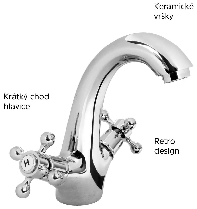 Mereo Mereo, Umývadlová stojanková batéria, Retro Viktorie, s výpusťou, chróm, MER-CBL101