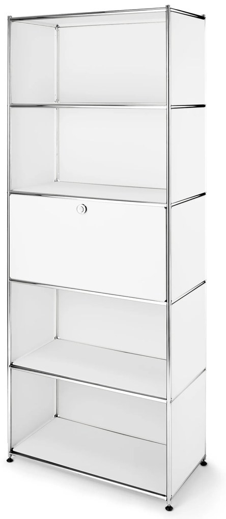 Vysoký kovový regál »CN3« s výklopnou priehradkou, biely