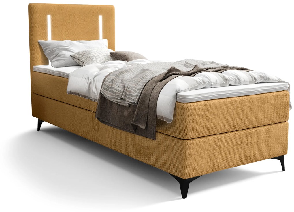 Jednolôžková posteľ 90 cm Ortega Comfort (horčicová) (s roštom a matracom, bez úl. priestoru) (s LED osvetlením). Vlastná spoľahlivá doprava až k Vám domov. 1082683