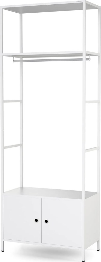 Kancelársky regál otvorený s tyčou na oblečenie, do recepcie a čakárne, kovový, biely, 800x2200x400 mm: ARIEL