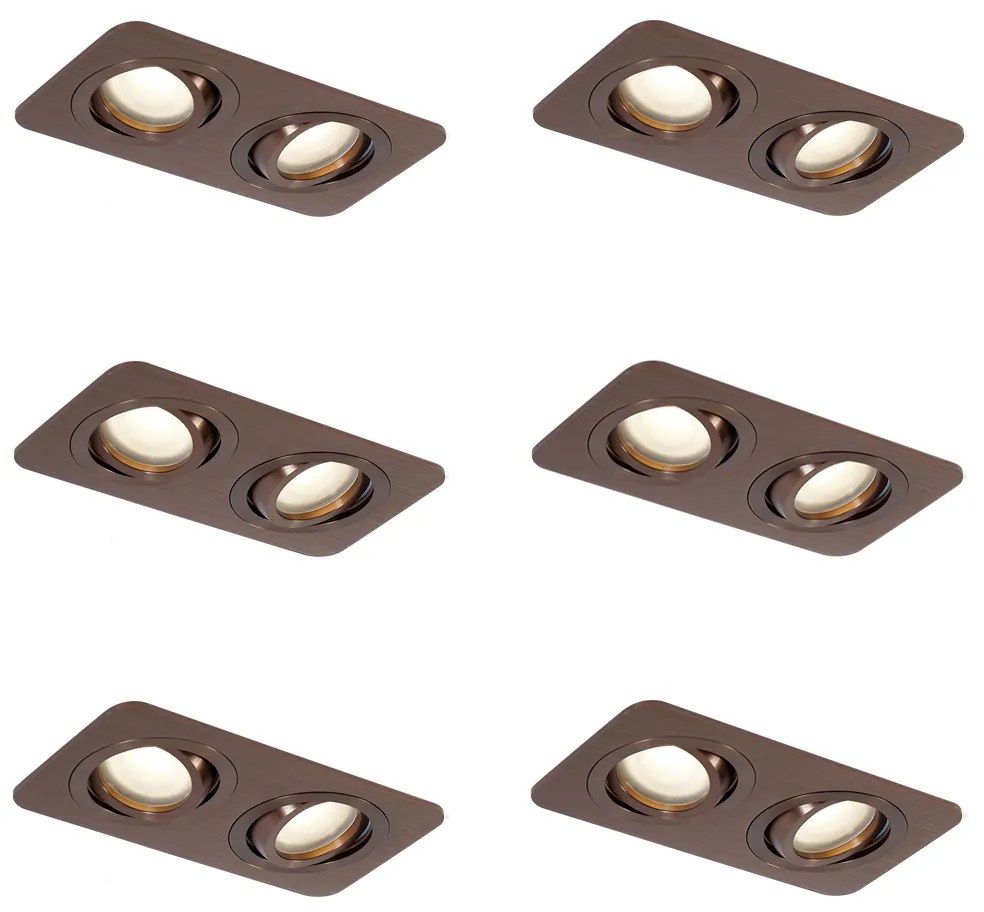 Sada 6 zaoblených zapustených bodových svetiel tmavý bronz GU10 50 mm otočné a naklápacie IP44 2-svetlá - Alberto