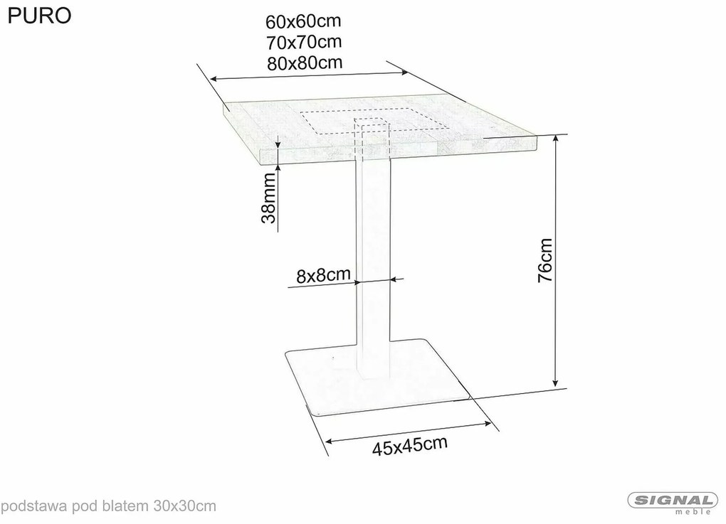 Signal Jedálenský stôl PURO 70x70 cm