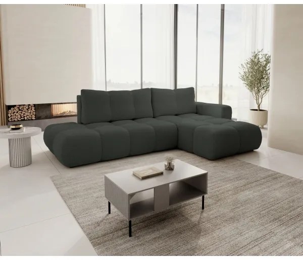 Rozkladacia rohová čalúnená sedacia súprava s úložným priestorom v tvare L ALMADA pravá antracit