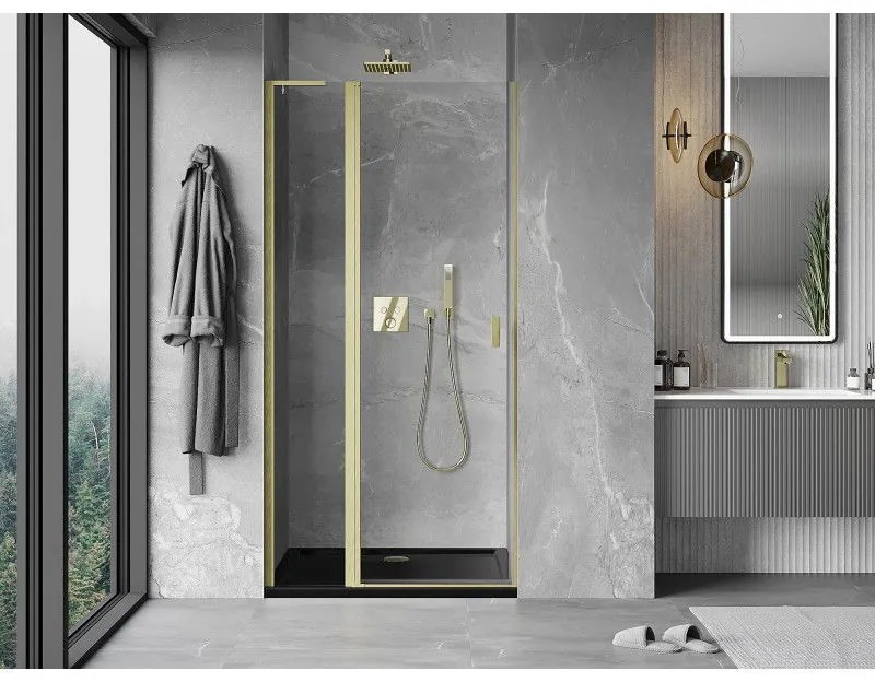 Mexen Mist L, výklopné sprchové dvere 100 cm, číre sklo, zlatá matná, 8A4L-100-000-55-00