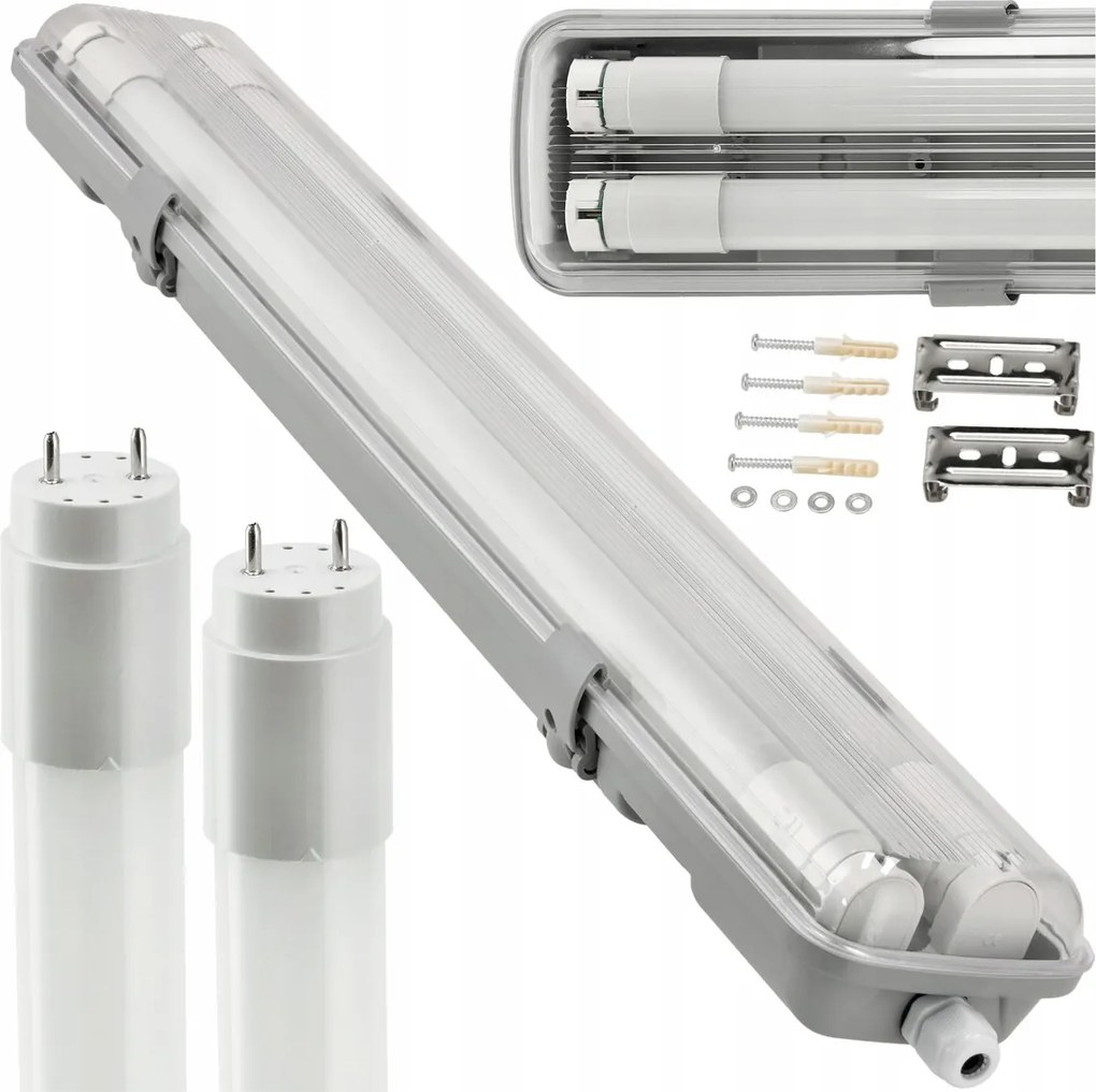 Hermetické svietidlo 120cm + 2x LED trubice vodotesné - studená biela