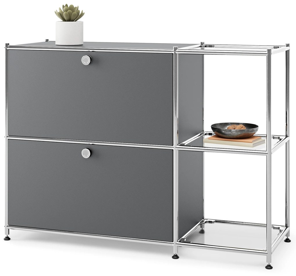 Kovová odkladacia skrinka »CN3« s 2 výklopnými priehradkami, sivá