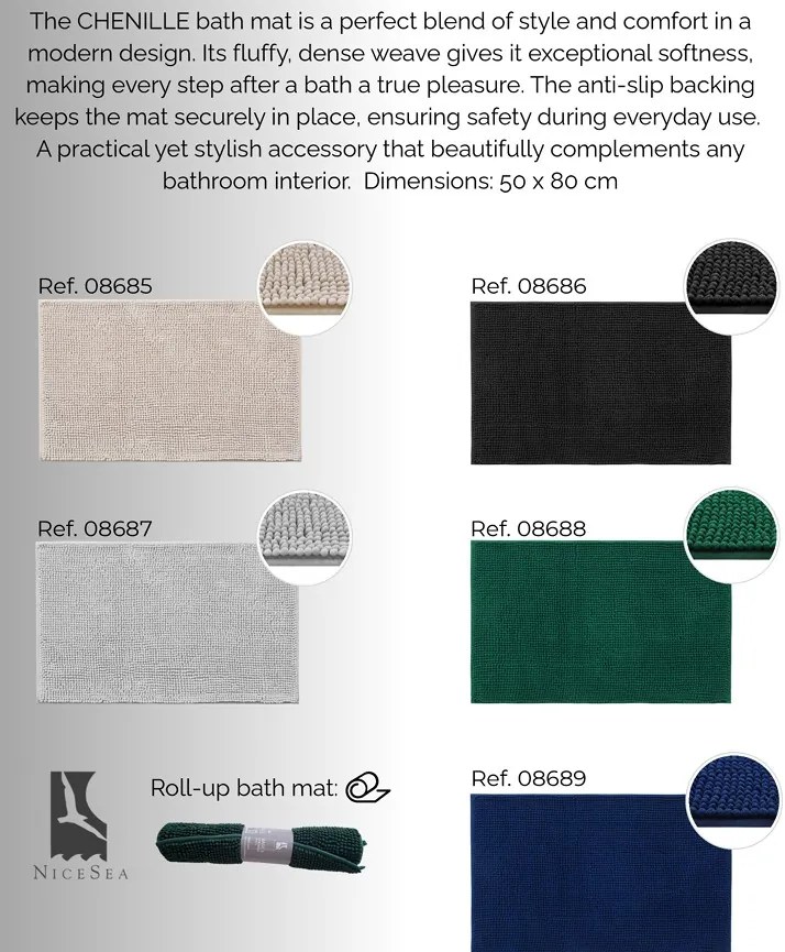 BISK Erga Basic, kúpeľňová predložka 80x50 cm, model 6 Chenille Rolled, šedá, ERG-08687