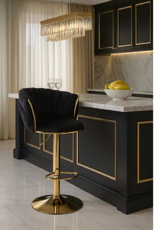 Barová stolička MIG čierna / zlatá podnož