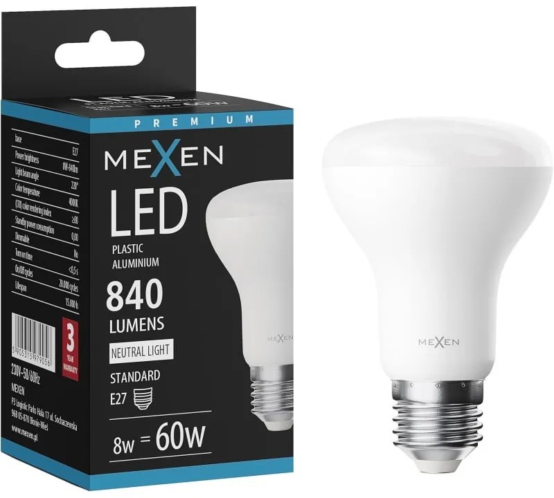 Mexen Nova, LED žiarovka E27, R63, 8W, Neutrálna - 4000K, 840 lm - L104-E27-0840-01