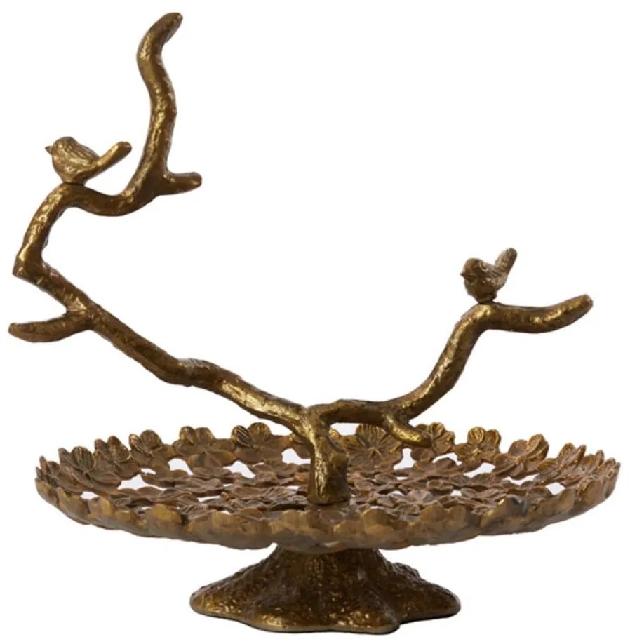 Bronzový poschodový etažér s vtáčikmi Tresa Bird Antique - 37*35*37 cm