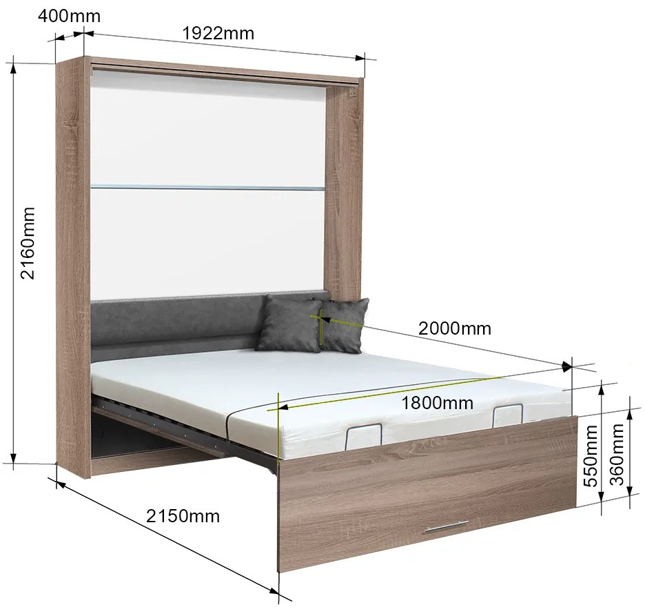 Sklápacia posteľ VS 3054 P - 200x180 cm farba lamina: dub sonoma tmavá/biele dvere