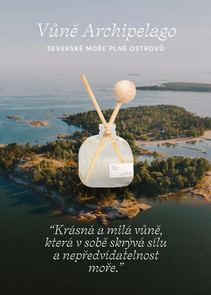 Hetkinen Veľký ekologický difuzér s drevenými tyčinkami Archipelago 200ml fínske more