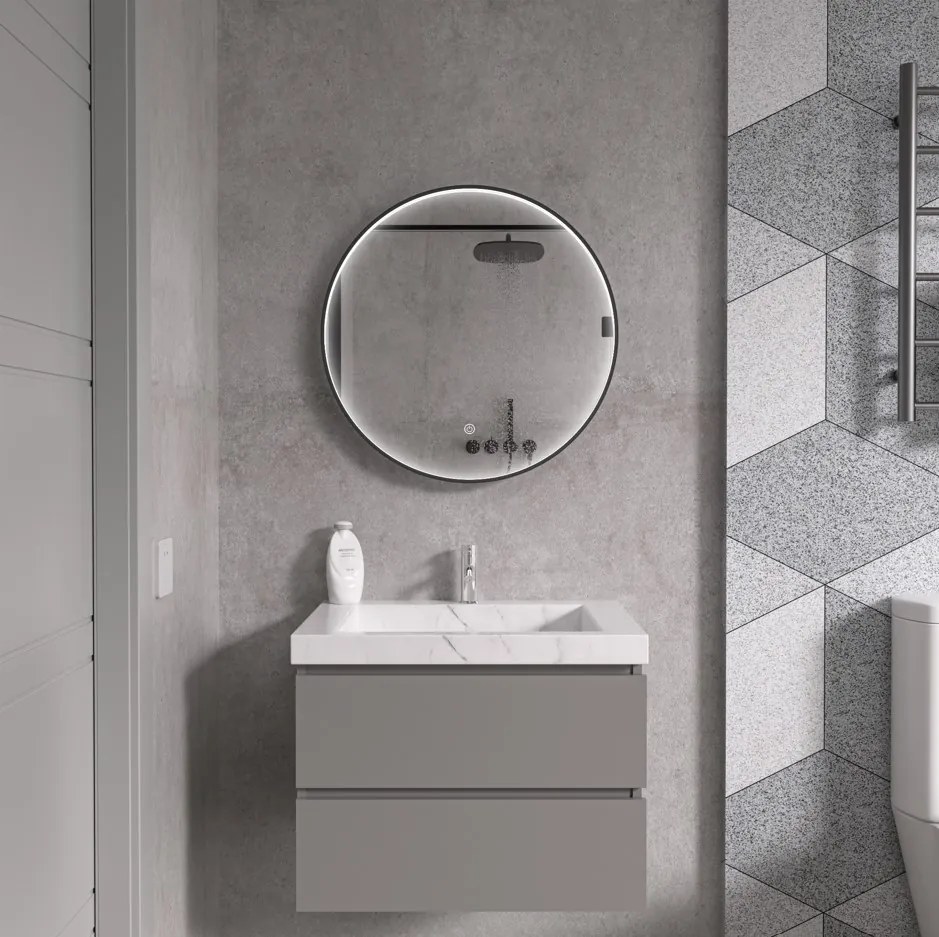 Erga Charlotte, okrúhle LED zrkadlo 60cm, čierny kovový rám, 1380 lm, 6500K, predné bočné osvetlenie, ERG-V01-204-6060-BK