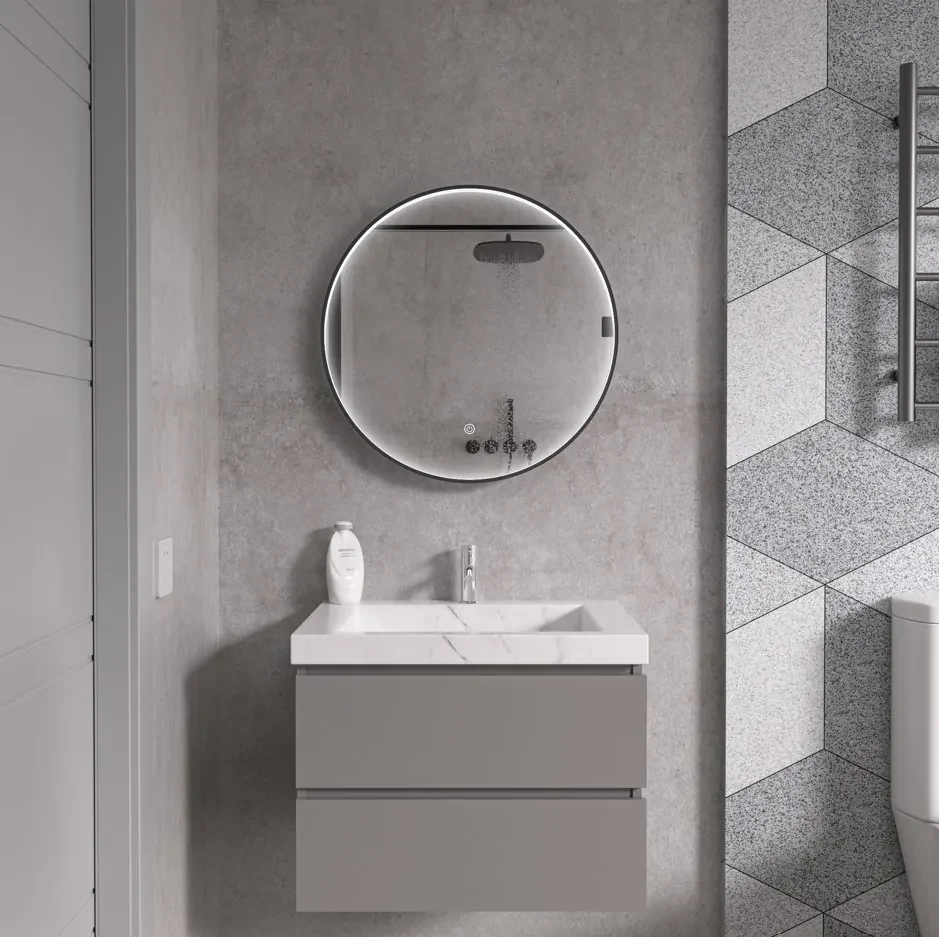 Erga Charlotte, okrúhle LED zrkadlo 60cm, čierny kovový rám, 1380 lm, 6500K, predné bočné osvetlenie, ERG-V01-204-6060-BK