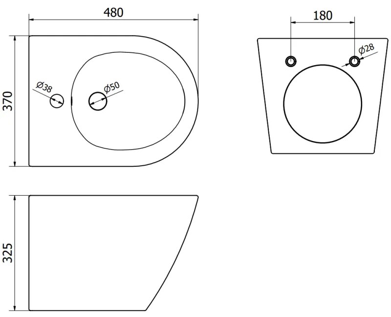 Mexen Lena, závesný bidet 480x370x325 mm, biela - zlatý vzor, 35224809