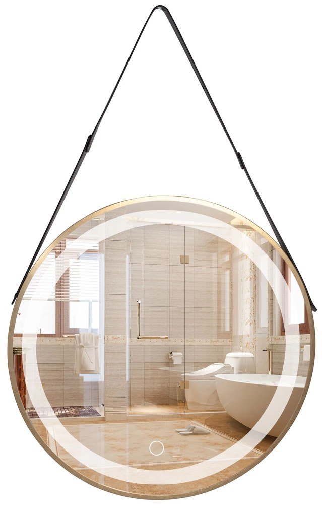 Tutumi Tutumi, LED zrkadlo 60cm so zlatým rámom na čiernom páse YH-3339, zlatá matná, HOM-01504