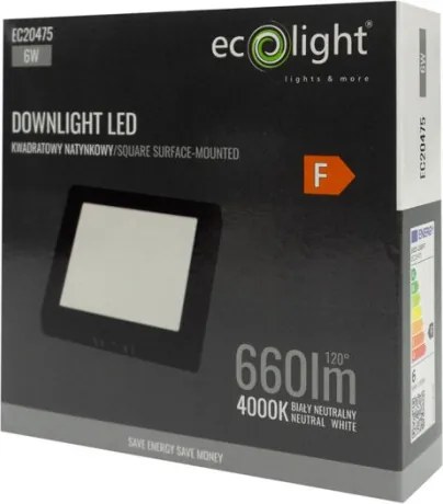 LED prisadený stropný panel – štvorec, 6 W, 660 lm, čierny