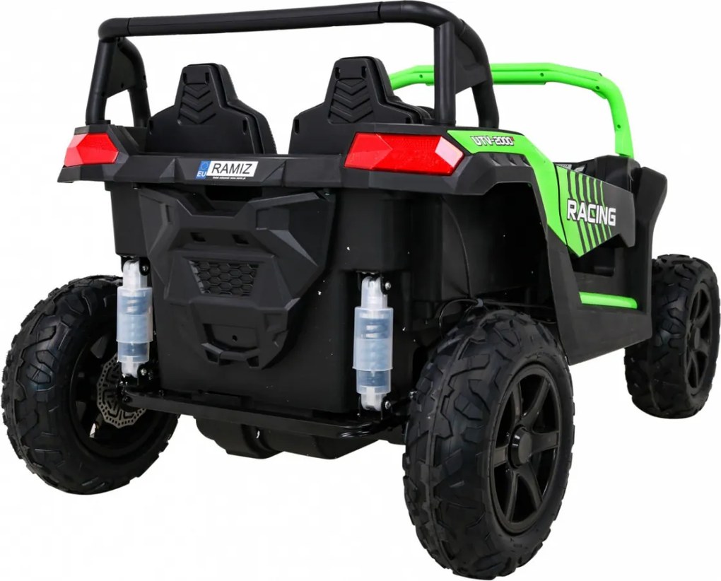 Ramiz Silná pretekárska štvorkolka pre 2 deti Zelená + Bezkartáčový motor + Nafukovacie kolesá + LED zvuk