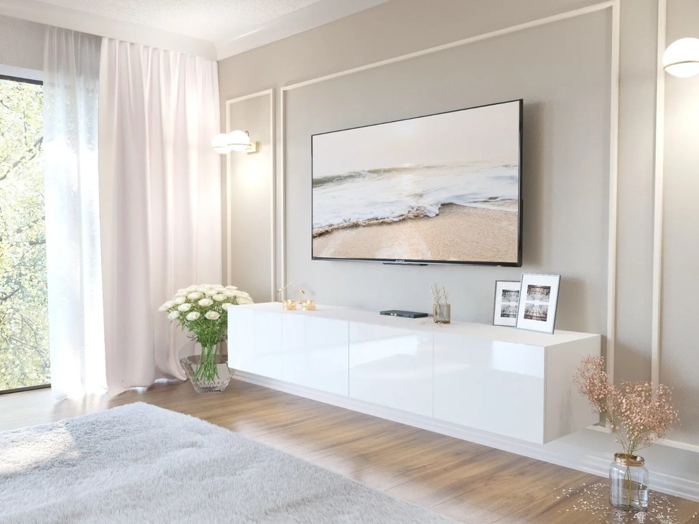 TV STOLÍK ELEGANTE 200 LED BIELY VYSOKÝ LESK