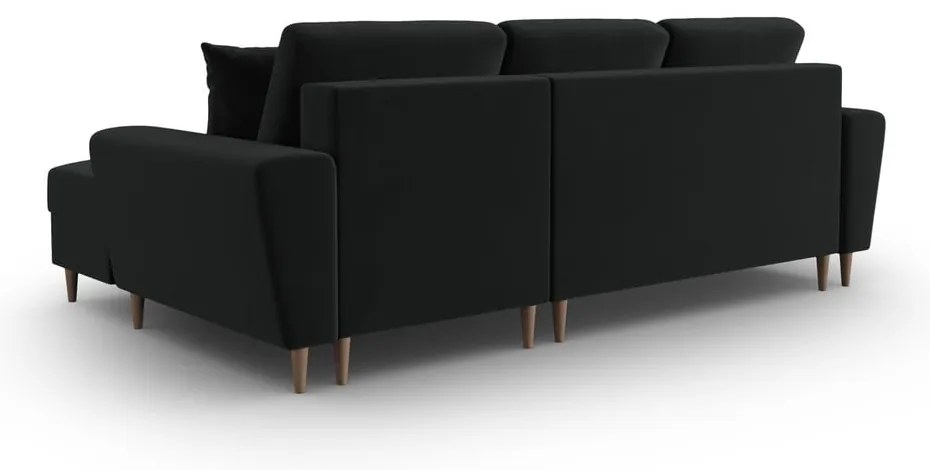 Čierna zamatová rozkladacia/s úložným priestorom rohová pohovka (pravý roh/s leňoškou) Kyoto – Cosmopolitan Design