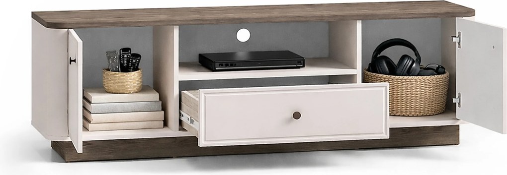 TV stolík Amberto 160 cm so zásuvkou - kašmírová / dub windmill tmavý