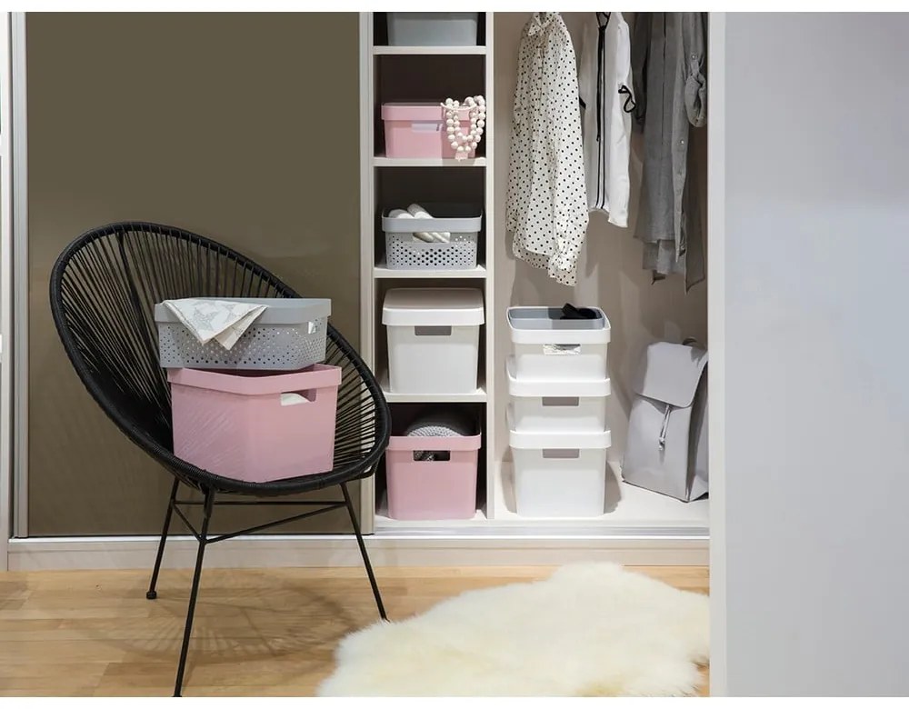 Sivý úložný košík Curver Infinity Dots, 17 l