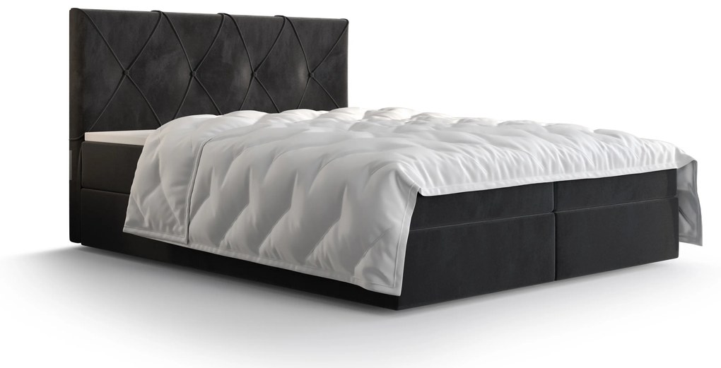 Manželská posteľ Boxspring 140 cm Athena Comfort (čierna) (s matracom a úložným priestorom). Vlastná spoľahlivá doprava až k Vám domov. 1055747