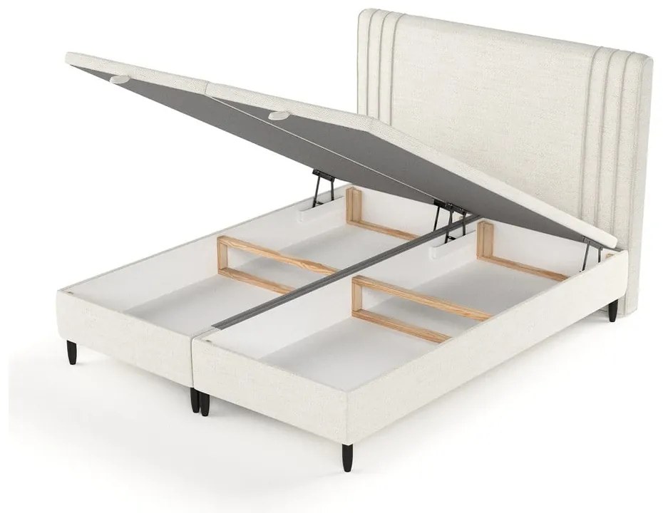 Béžová čalúnená dvojlôžková posteľ s úložným priestorom 200x200 cm Musca – Maison de Rêve