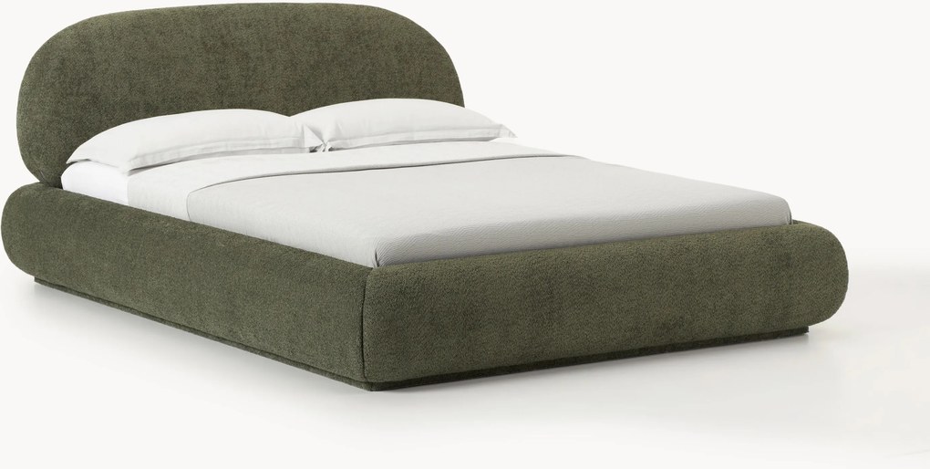 Čalúnená posteľ s úložným priestorom z plyšového buklé Alba