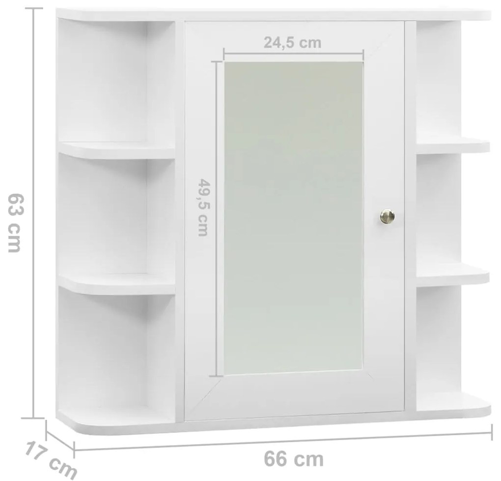 Kúpeľňová skrinka so zrkadlom, biela 66x17x63 cm, MDF