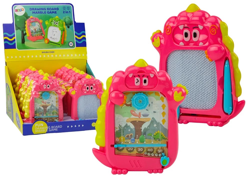 LEAN TOYS Vrecková hra na kreslenie 2v1 - Ružový dinosaurus
