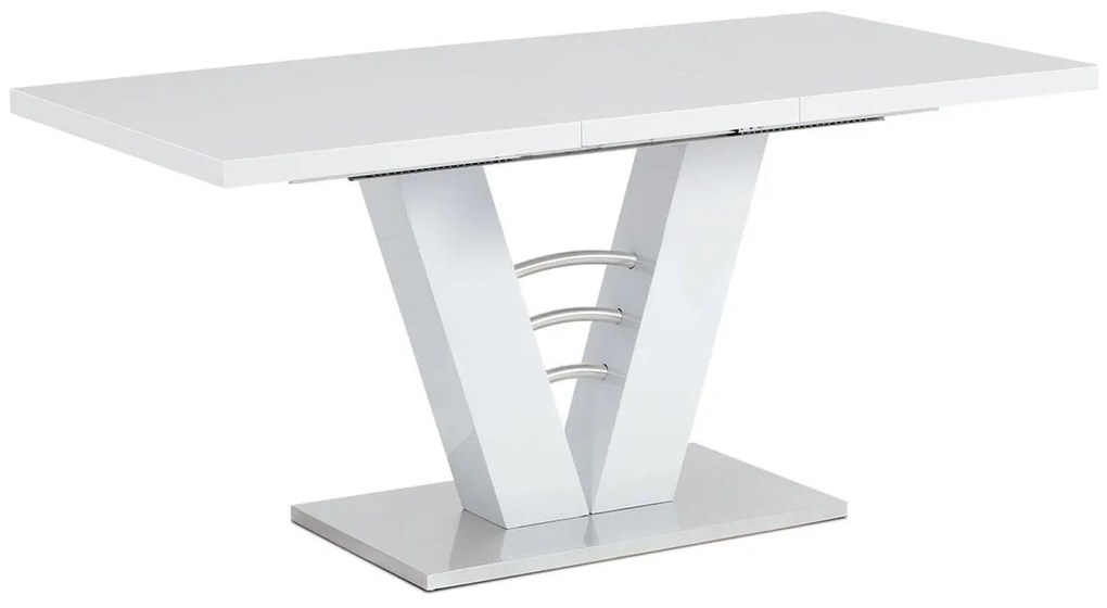 Autronic -  Jedálenský stôl HT-510 WT 120/160x80x75cm, vysoký lesk biely, nerez