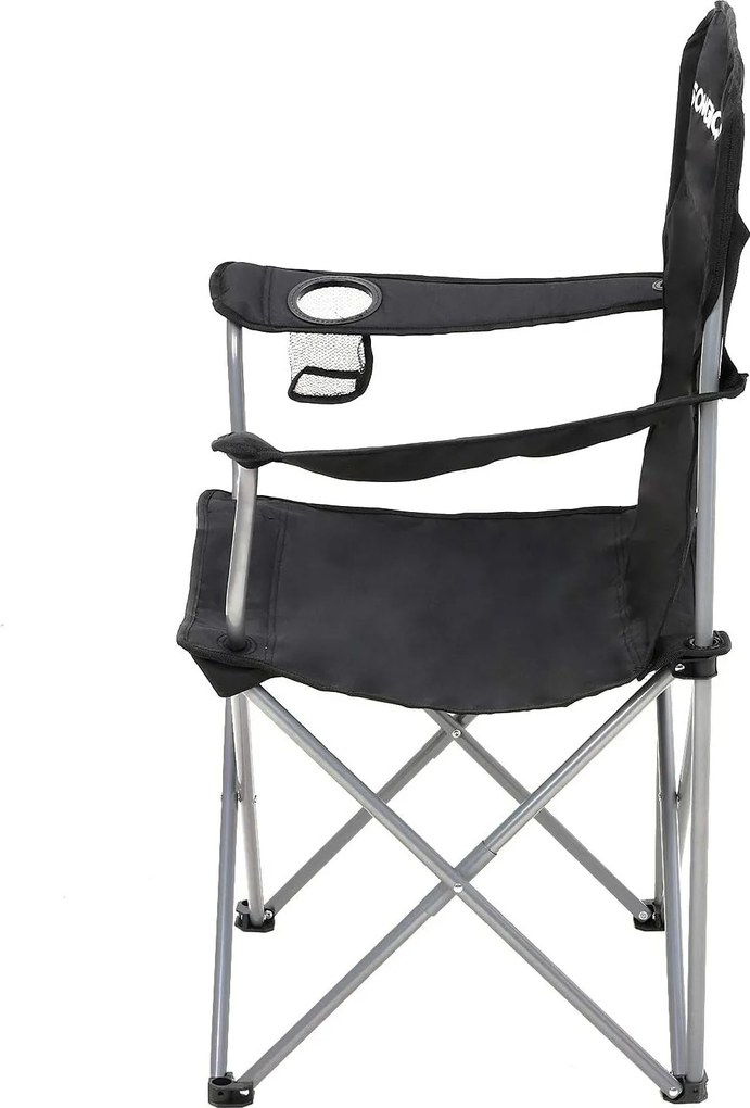 Skladacia kempingová stolička, 2-dielna súprava s držiakom na pohár, čierna