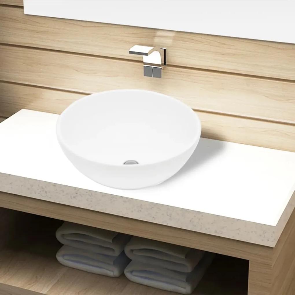 vidaXL Keramické umývadlo do kúpeľne, nádržka, biele okrúhle